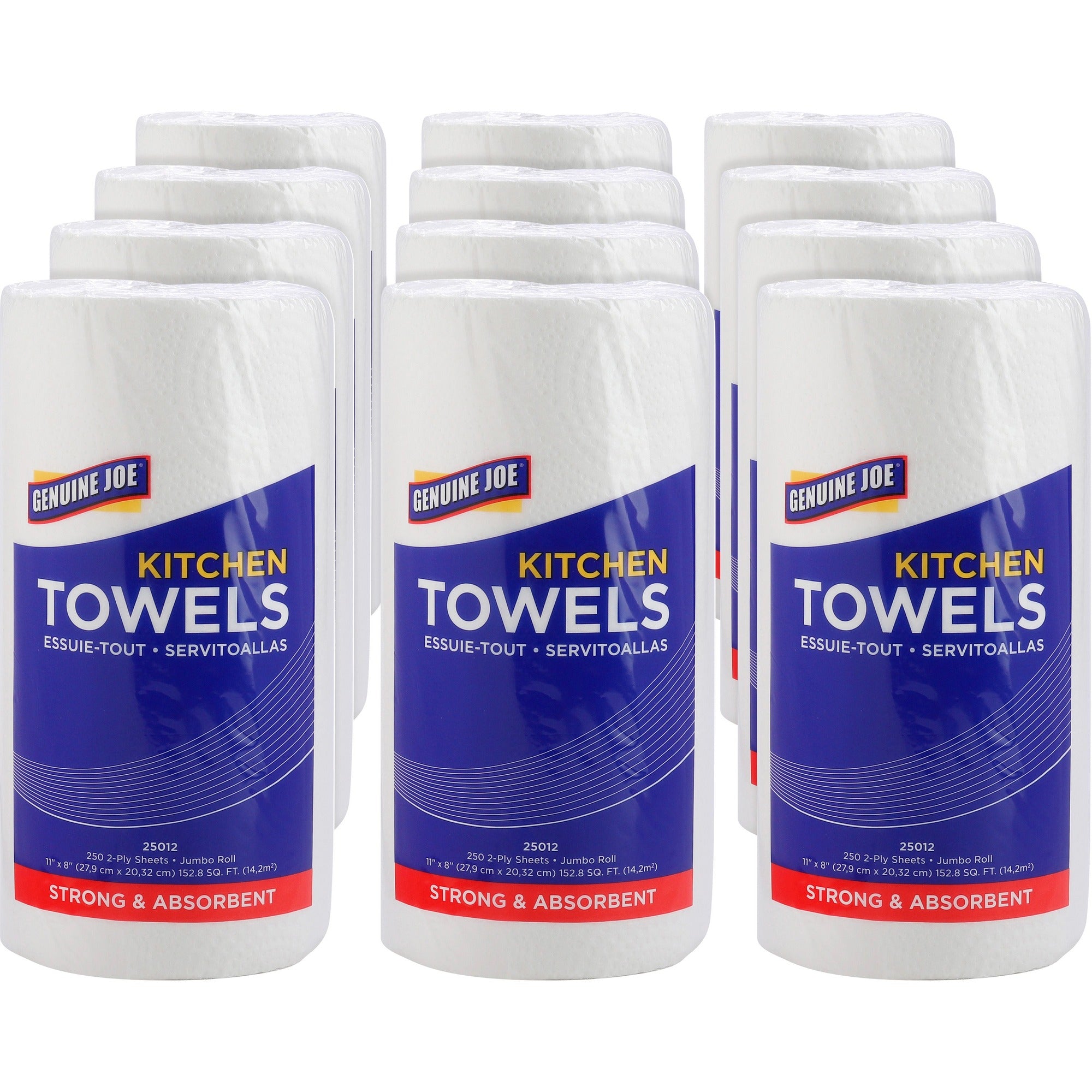 Genuine Joe Paper Towels - 2 Ply - 8" Width x 11" Length - 250 Sheets/Roll - 1.63" Core - White - Paper - 12 / Carton