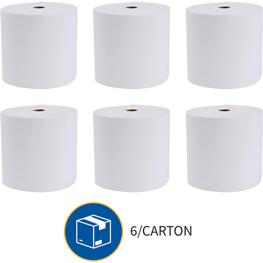 Genuine Joe Solutions 1-ply Hardwound Towels - 1 Ply - 7" Width x 600 ft Length - 0.98" Core - White - Virgin Fiber - 6 / Carton