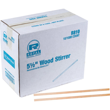 Royal Wood Coffee Stir Sticks - 5.5" Length - Birch Wood - Natural - 1000/Box - 10 / Carton