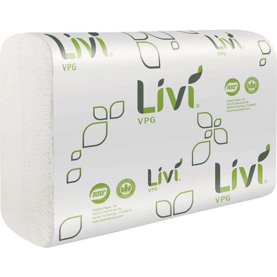 Livi VPG MultiFold Towel - 1 Ply - Multifold - 9.06" Width x 9.45" Length - White - Virgin Fiber, Paper - 250/Pack - 16 / Carton