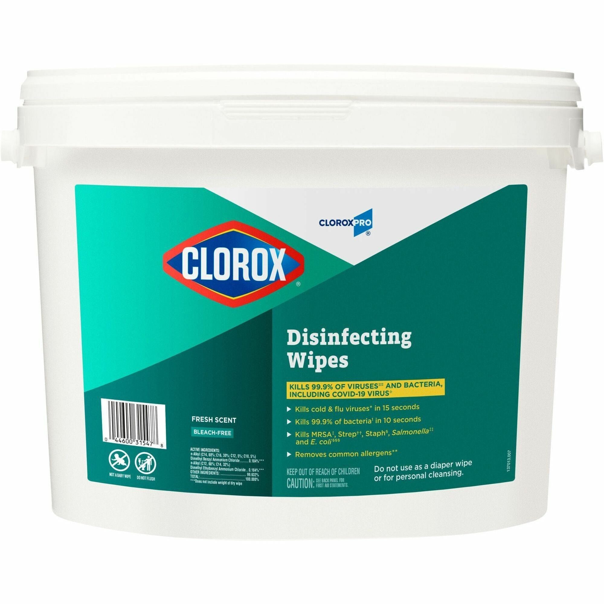 CloroxPro&trade; Disinfecting Wipes - Ready-To-Use - Fresh Scent - Pre-moistened, Anti-bacterial, Textured - White - 700/Tub - 1 Each