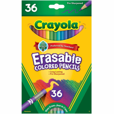 Crayola Erasable Colored Pencils - 3.3 mm Assorted Lead - Thick Point - 36 / Pack