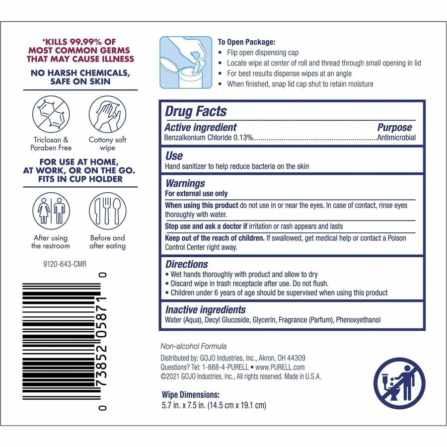 PURELL® Clean Scent Hand Sanitizing Wipes - Clean - White - 40 Per Canister - 1 Each