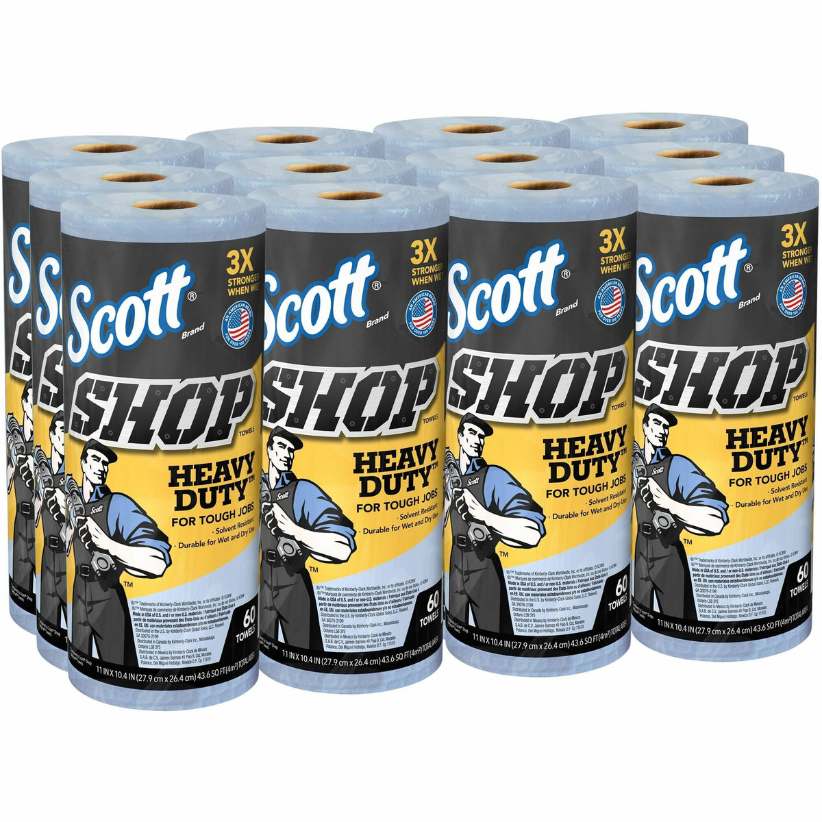 Scott Heavy Duty Shop Towels - 11" Width x 10.40" Length - 60 Sheets/Roll - Blue - Hydroknit - 12 / Carton