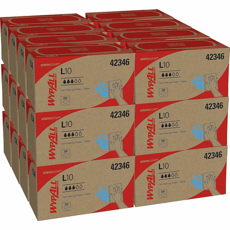 Wypall GeneralClean L10 Light Cleaning Towels - 10.25" Length x 9" Width - Textured, Absorbent - White - 250/Box - 24 / Carton