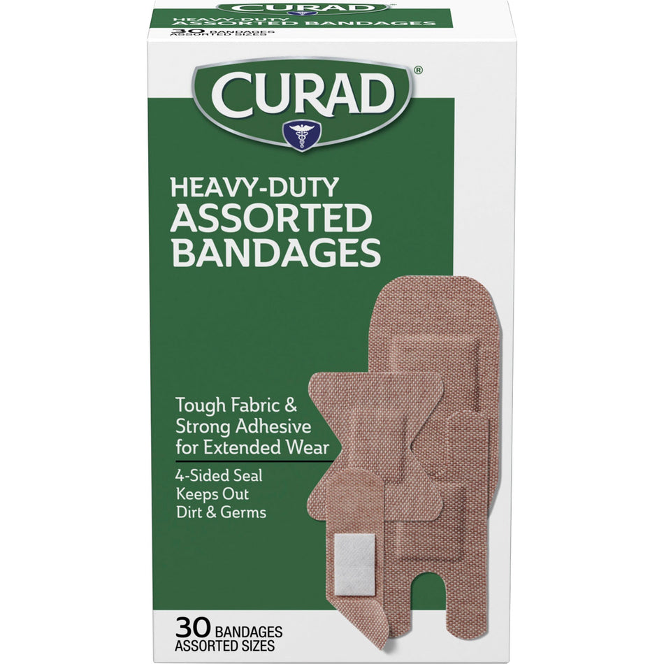 Curad Extreme Hold Assorted Bandages - Tan - Fabric - 30 / Box