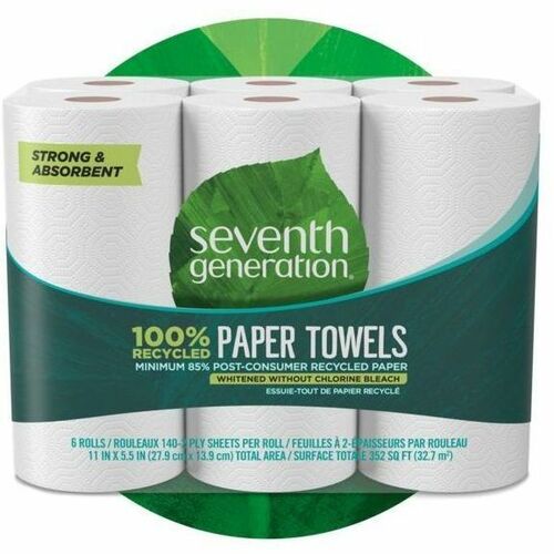 Seventh Generation 100% Recycled Paper Towels - 2 Ply - 156 Sheets/Roll - White - 24 / Carton