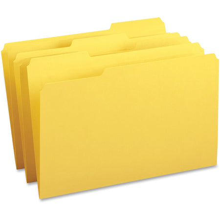 Business Source 1/3 Tab Cut Legal Recycled Top Tab File Folder - 8 1/2" x 14" - Top Tab Location - Assorted Tab Position - 11 pt. - 1 Plys - Yellow - 10% Recycled - 100 / Box