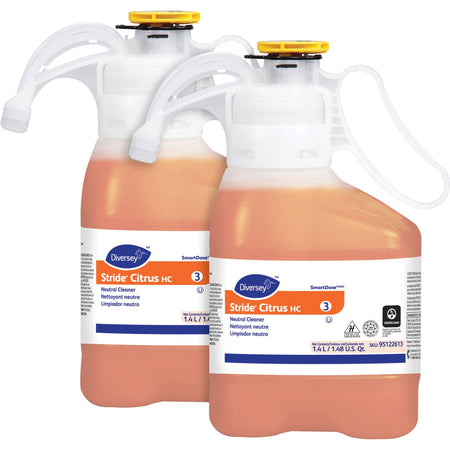 Diversey Stride Citrus HC Neutral Cleaner - Concentrate - 47.3 fl oz (1.5 quart) - Citrus Scent - Non Alkaline, Film-free, Phosphate-free - Orange - 2 / Carton