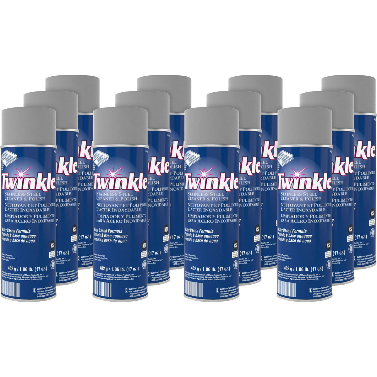 Twinkle Stainless Steel Cleaner/Polish - Ready-To-Use - 17 oz (1.06 lb) - Characteristic Scent - Film-free, Residue-free, Water Based, Lemon Scent, CFC-free - White - 12 / Carton