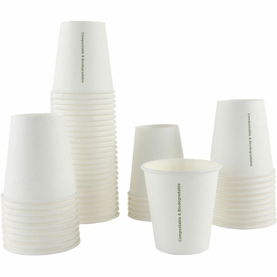 Genuine Joe 10 oz Eco-friendly Paper Cups - 50 / Pack - 10 fl oz - 20 / Carton - White - Paper - Coffee, Tea, Hot Chocolate