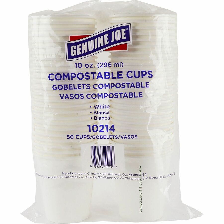 Genuine Joe 10 oz Eco-friendly Paper Cups - 50 / Pack - 10 fl oz - 20 / Carton - White - Paper - Coffee, Tea, Hot Chocolate