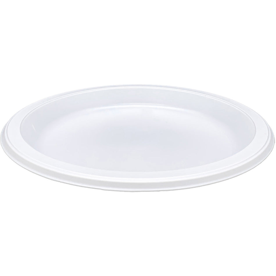 Genuine Joe 10-1/4" Large Plastic Plates - Disposable - 10.3" Diameter - Warm White - Plastic Body - 125/Pack - 4 / Carton