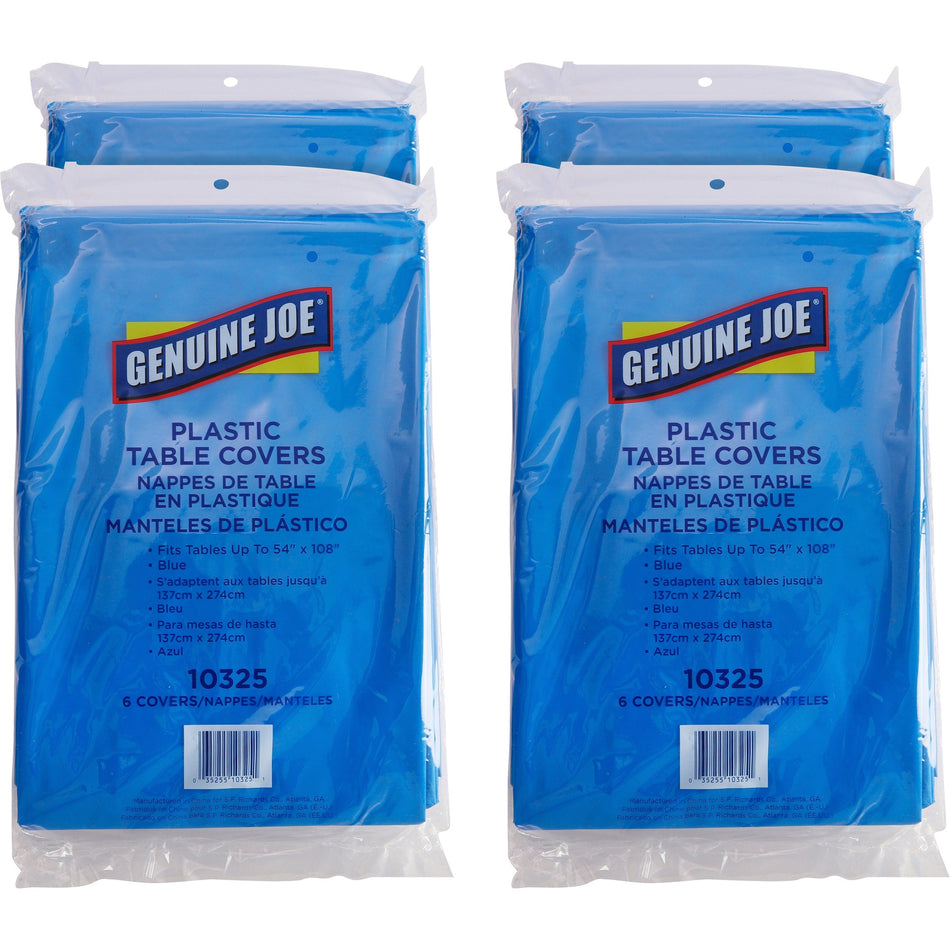 Genuine Joe Plastic Rectangular Table Covers - 108" Length x 54" Width - Plastic - Blue - 6/Pack - 4 / Carton