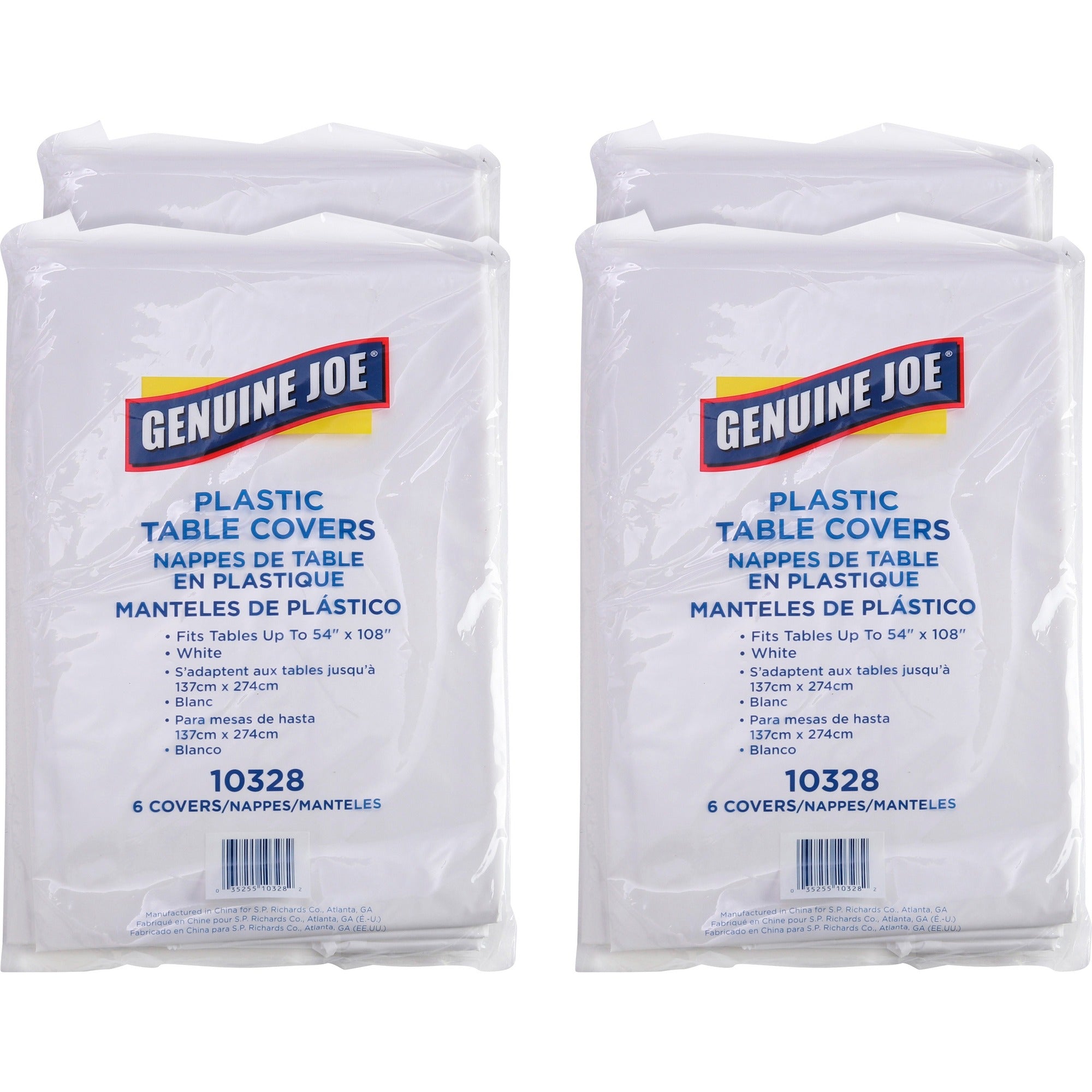 Genuine Joe Plastic Rectangular Table Covers - 108" Length x 54" Width - Plastic - White - 6/Pack - 4 / Carton