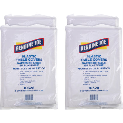 Genuine Joe Plastic Table Covers - White 108’’x54’’ - 6/Pack 4/Carton - Tablecloths