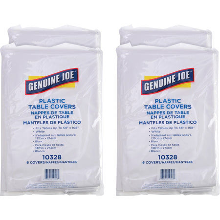 Genuine Joe Plastic Rectangular Table Covers - 108" Length x 54" Width - Plastic - White - 6/Pack - 4 / Carton