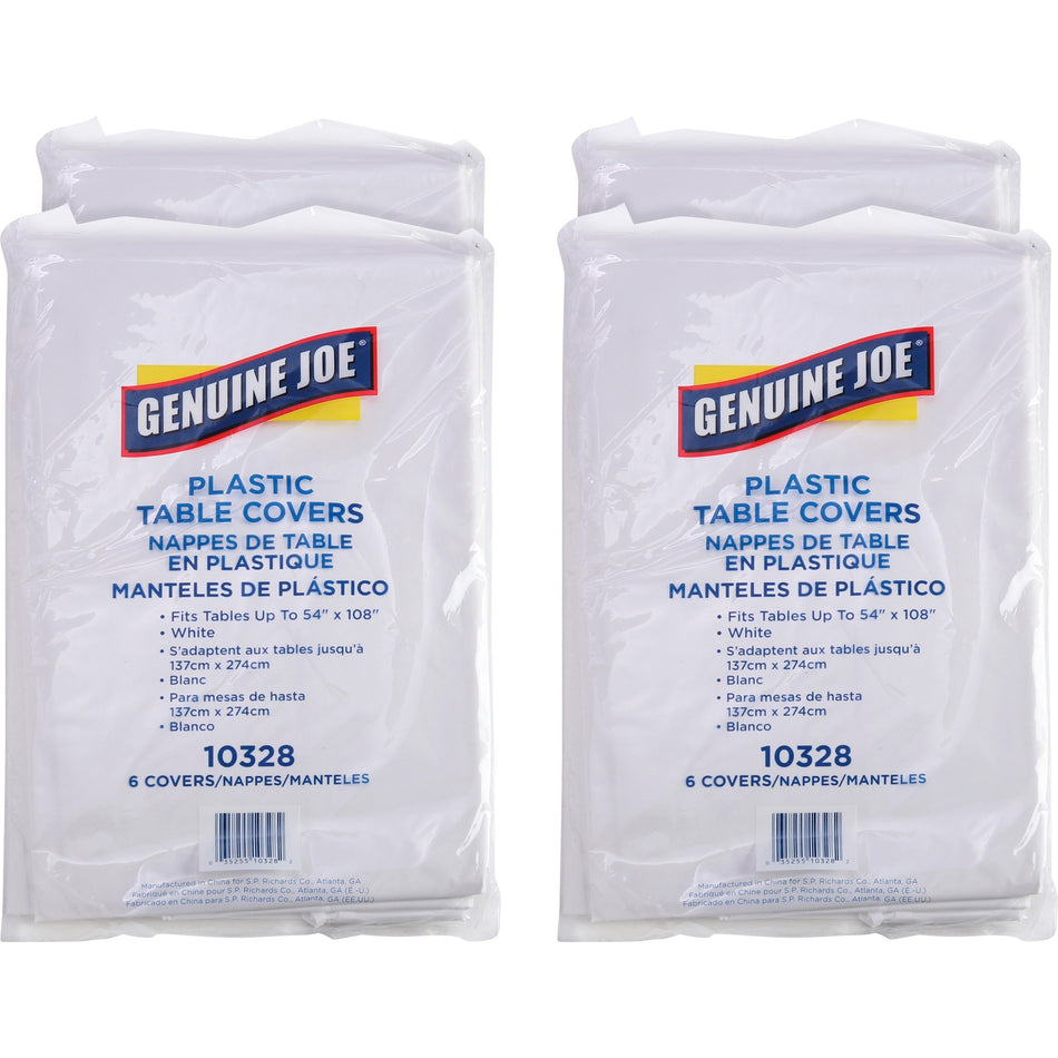 Genuine Joe Plastic Rectangular Table Covers - 108" Length x 54" Width - Plastic - White - 6/Pack - 4 / Carton