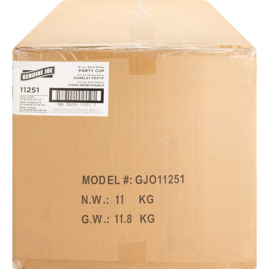 Genuine Joe 16 oz Party Cups - fl - Red - Plastic - Cold Drink Beverage - 50/Pack - 20 / Carton