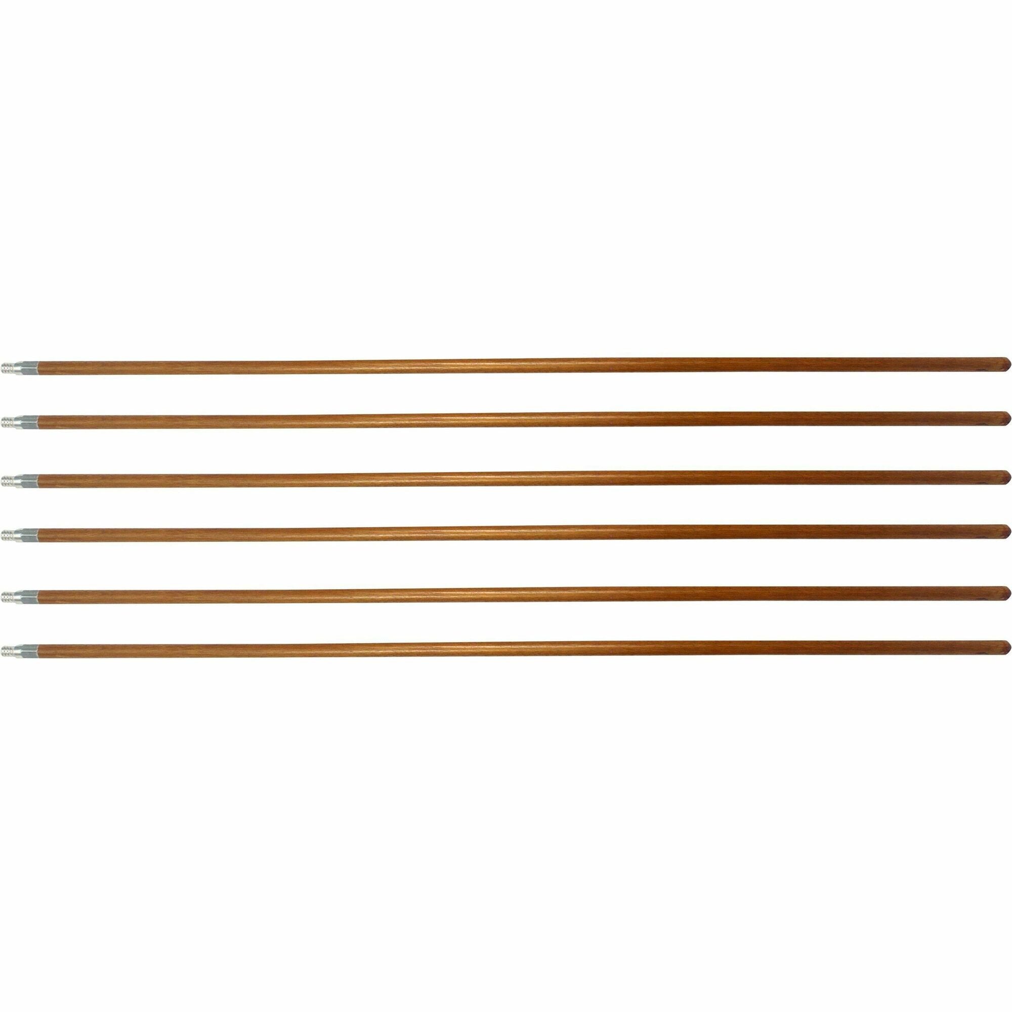 Genuine Joe Wood Handle with Threaded Metal Tip - Natural - Metal, Wood - 6 / Carton