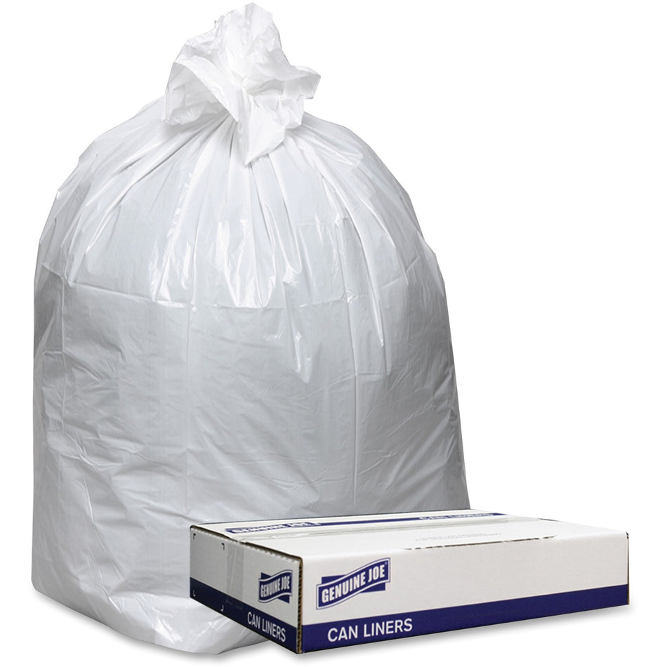 Genuine Joe Low Density White Can Liners - 60 gal Capacity - 58" Length x 38" Width x 0.90 mil (23 Micron) Thickness - Low Density - White - Can, Waste Disposal - Recycled - 100 / Carton