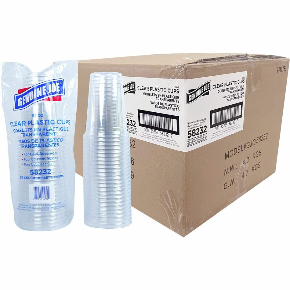Genuine Joe 10 oz Clear Plastic Cups - 10 fl oz - Clear - Plastic - Cold Drink, Beverage - 25/Pack - 20 / Carton