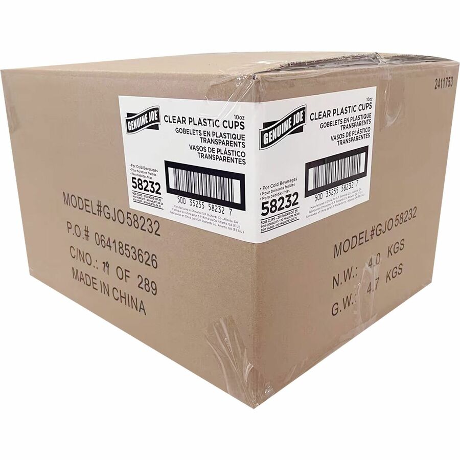 Genuine Joe 10 oz Clear Plastic Cups - 10 fl oz - Clear - Plastic - Cold Drink, Beverage - 25/Pack - 20 / Carton
