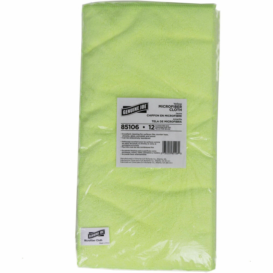 Genuine Joe General-purpose Microfiber Cloth - For General Purpose - 16" Length x 16" Width - Recommended For: Dust Remover, Dirt Remover - Durable - Yellow - 12/Bag - 15 / Carton