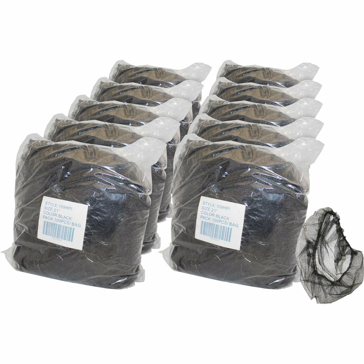 Genuine Joe Black Nylon Hair Net - Recommended for: Food Handling, Food Processing - Large - 21" Stretched Diameter - Contaminant Protection - Nylon - Black - Lightweight, Comfortable, Durable, Tear Resistant - 100/Pack - 10 / Carton