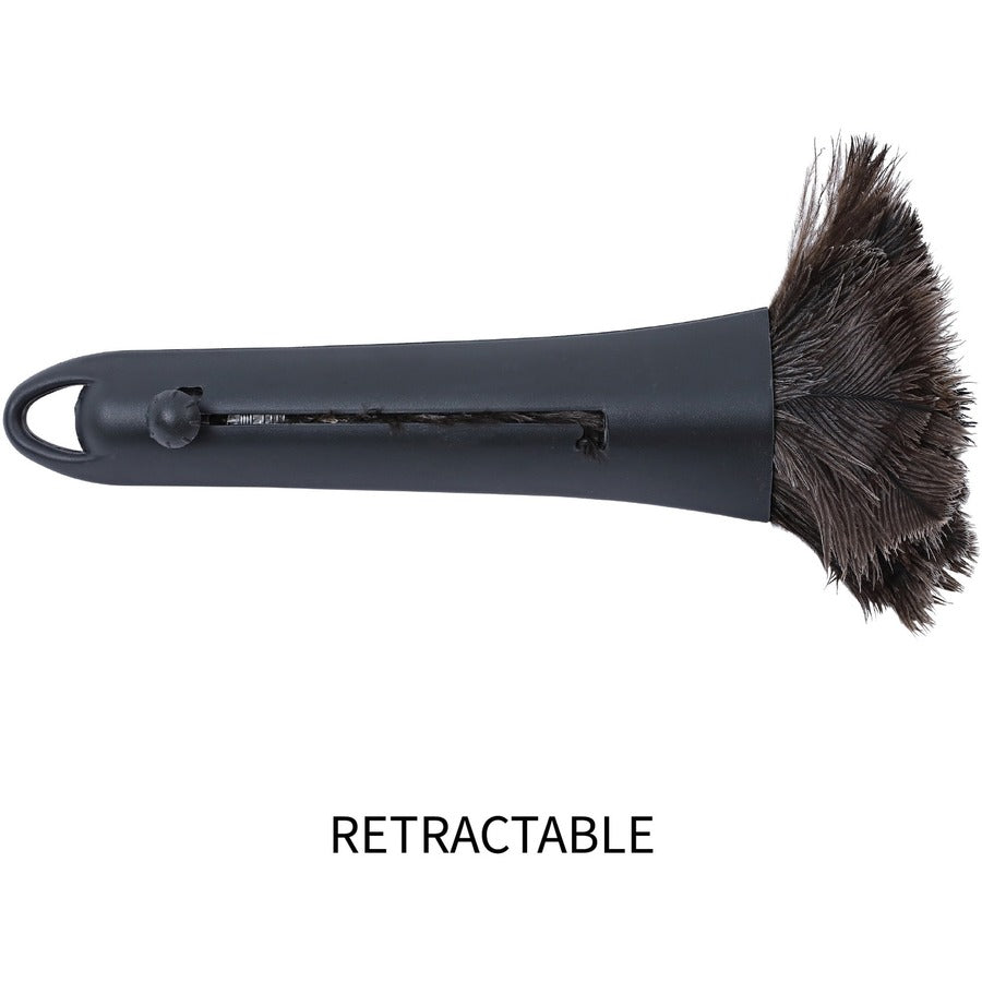 Genuine Joe Retractable Feather Duster - Plastic Handle - Brown - 12 / Carton