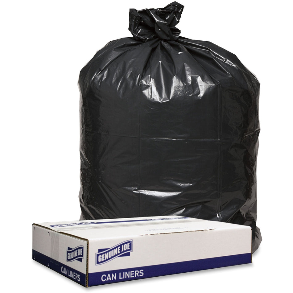 Genuine Joe Low Density Black Can Liners - 56 gal Capacity - 47" Length x 43" Width x 1.60 mil (41 Micron) Thickness - Low Density - Black - Can - Recycled - 100 / Carton