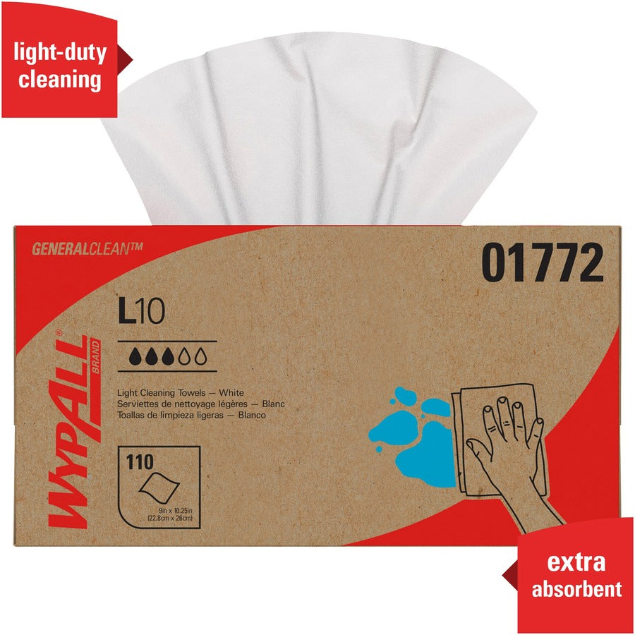 Wypall GeneralClean L10 Light Cleaning Towels - Pop-Up Box - 1 Ply - WhiteBox - 110/Box - 18 / Carton