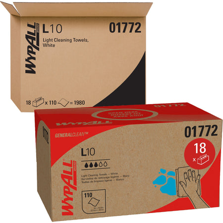 Wypall GeneralClean L10 Light Cleaning Towels - Pop-Up Box - 1 Ply - WhiteBox - 110/Box - 18 / Carton