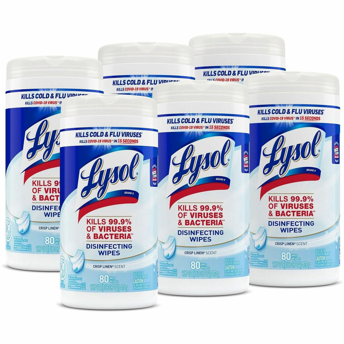 Lysol Disinfecting Wipes - Crisp Linen Scent - 7" Length x 7.25" Width - Disinfectant, Pre-moistened, Deodorize, Antibacterial - White - 80/Tub - 6 / Carton