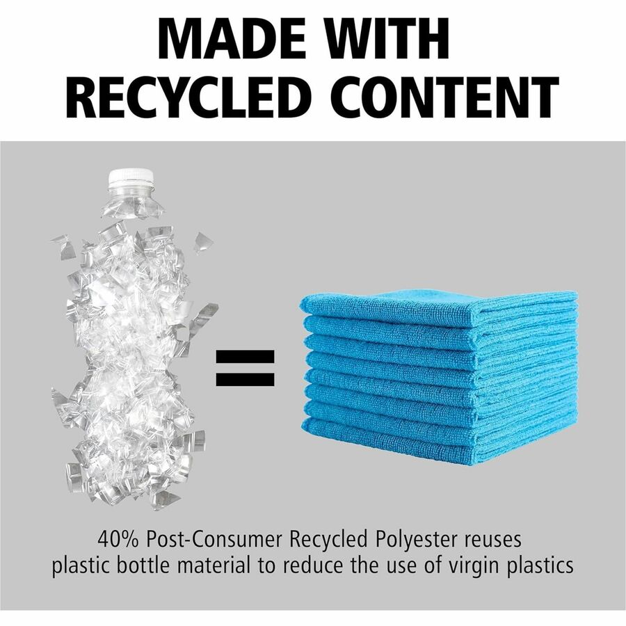 Rubbermaid Commercial Microfiber Light-Duty Cleaning Cloths - For Commercial - 16" Length x 16" Width - Recommended For: Germs Remover, Microbe Remover - Bleach-safe, Washable, Durable, Chemical Resistant, Reusable - Blue - 24 / Bag