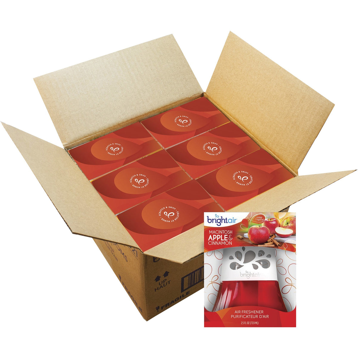 Bright Air Scented Oil Air Freshener - Oil - 2.5 fl oz (0.1 quart) - Macintosh Apple, Cinnamon - 45 Day - Long Lasting - 6 / Carton