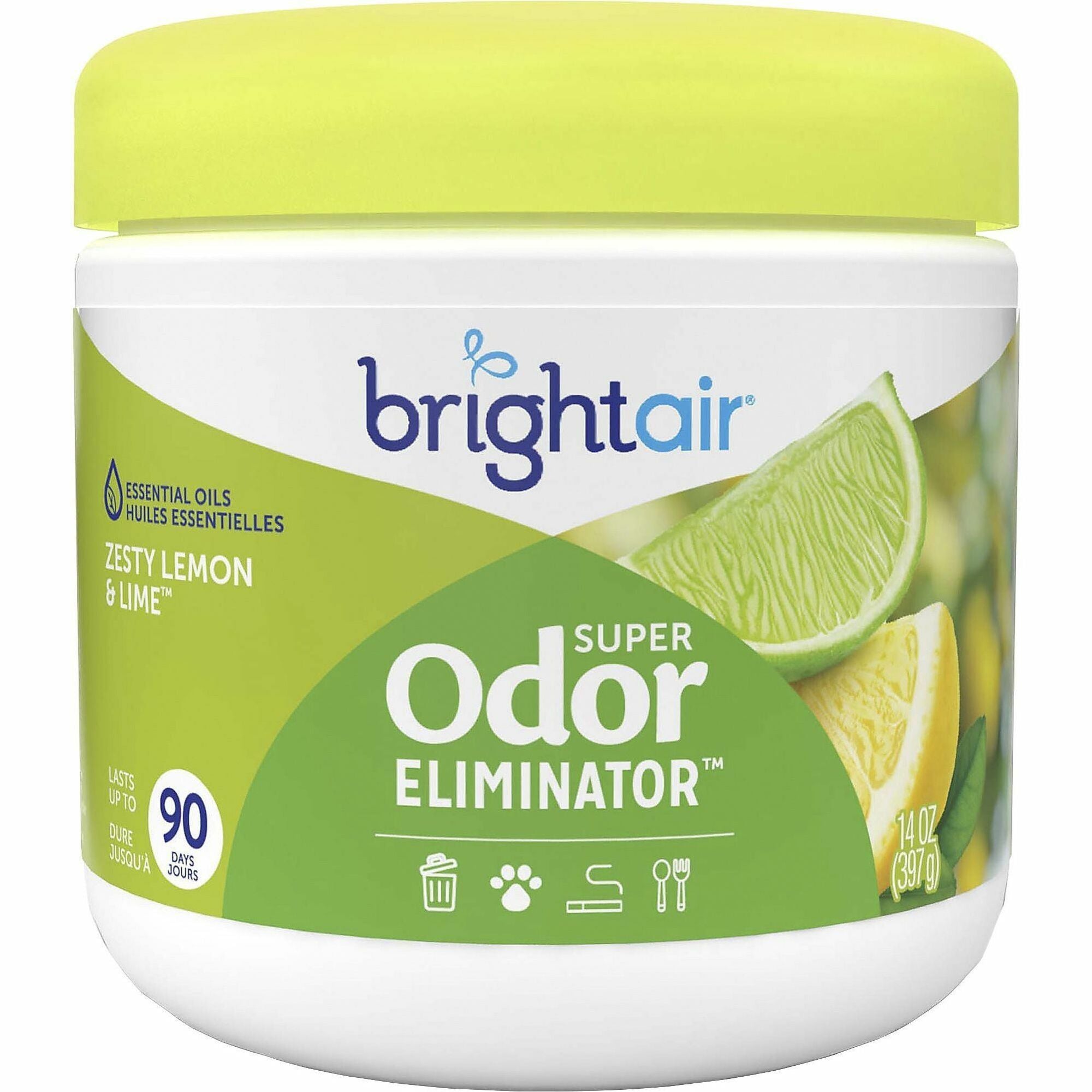 Bright Air Zesty Lemon Super Odor Eliminator - 14 fl oz (0.4 quart) - Lemon, Zesty Lemon - 60 Day - Odor Neutralizer, Long Lasting - 1 Each