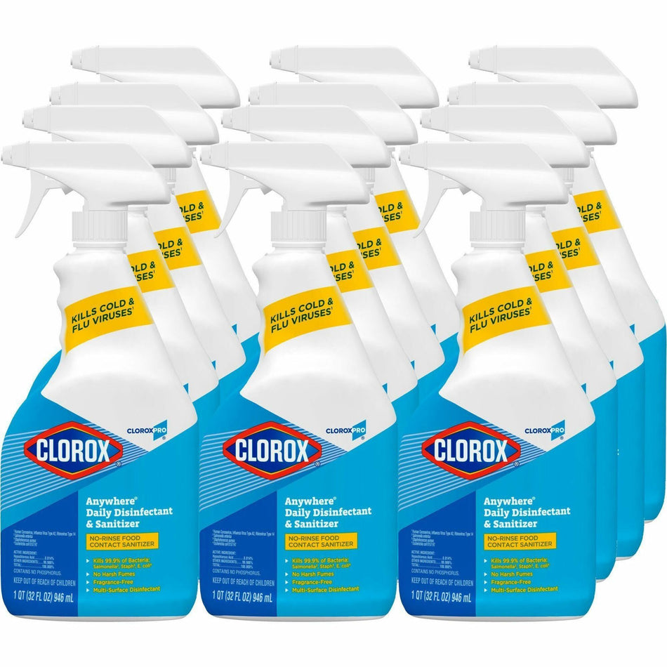 CloroxPro&trade; Anywhere Daily Disinfectant and Sanitizer - 32 fl oz (1 quart) - No-rinse, Residue-free - Clear - 12 / Carton