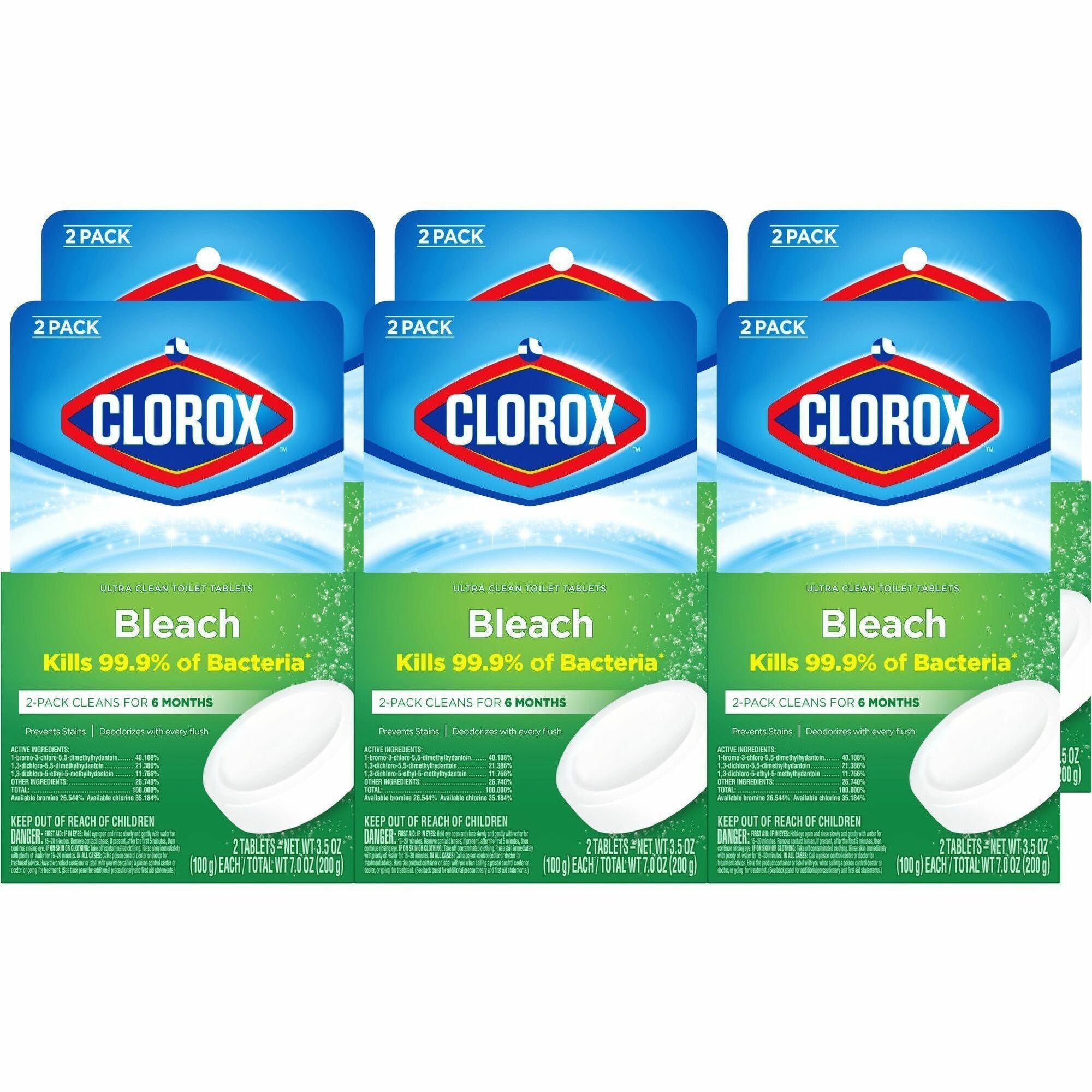 Clorox Ultra Clean Toilet Tablets Bleach - 3.50 oz (0.22 lb) - Deodorize - White - 2/Pack - 6 / Carton