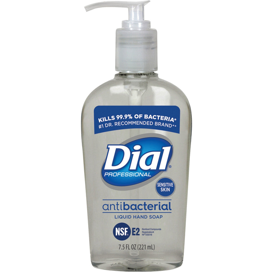 Dial Sensitive Skin Antibacterial Liquid Hand Soap - 7.50 fl oz - Pump Bottle Dispenser - Hand, Skin - Clear - 12 / Carton