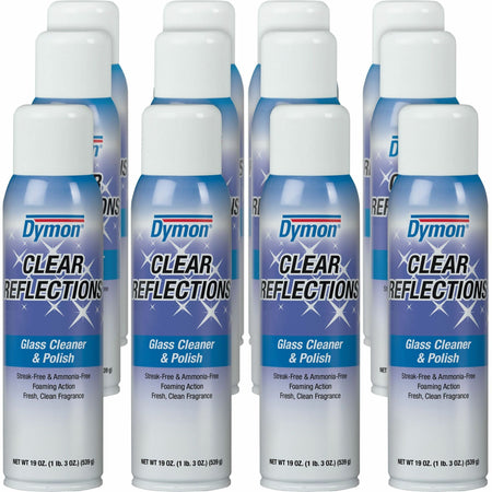 Dymon Clear Reflections Aerosol Glass Cleaner - 19 fl oz (0.6 quart) - Residue-free - Silver, Blue - 12 / Carton