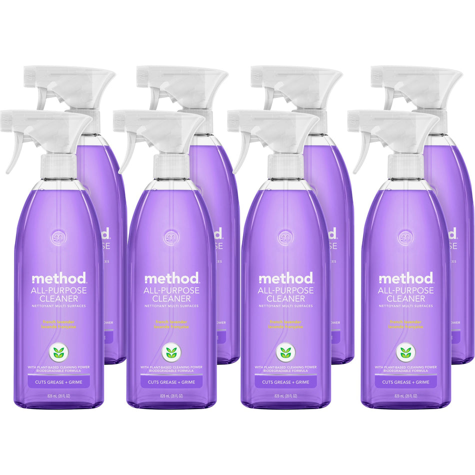 Method All-Purpose Cleaner - 28 fl oz (0.9 quart) - Fresh, French Lavender Scent - Non-toxic - Lavender - 8 / Carton