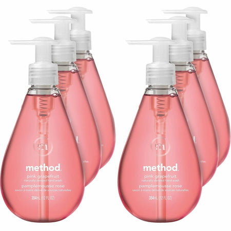 Method Gel Hand Soap - Pink Grapefruit Scent - 12 fl oz - Pump Bottle Dispenser - Hand - Pink - Non-toxic, Triclosan-free - 6 / Carton