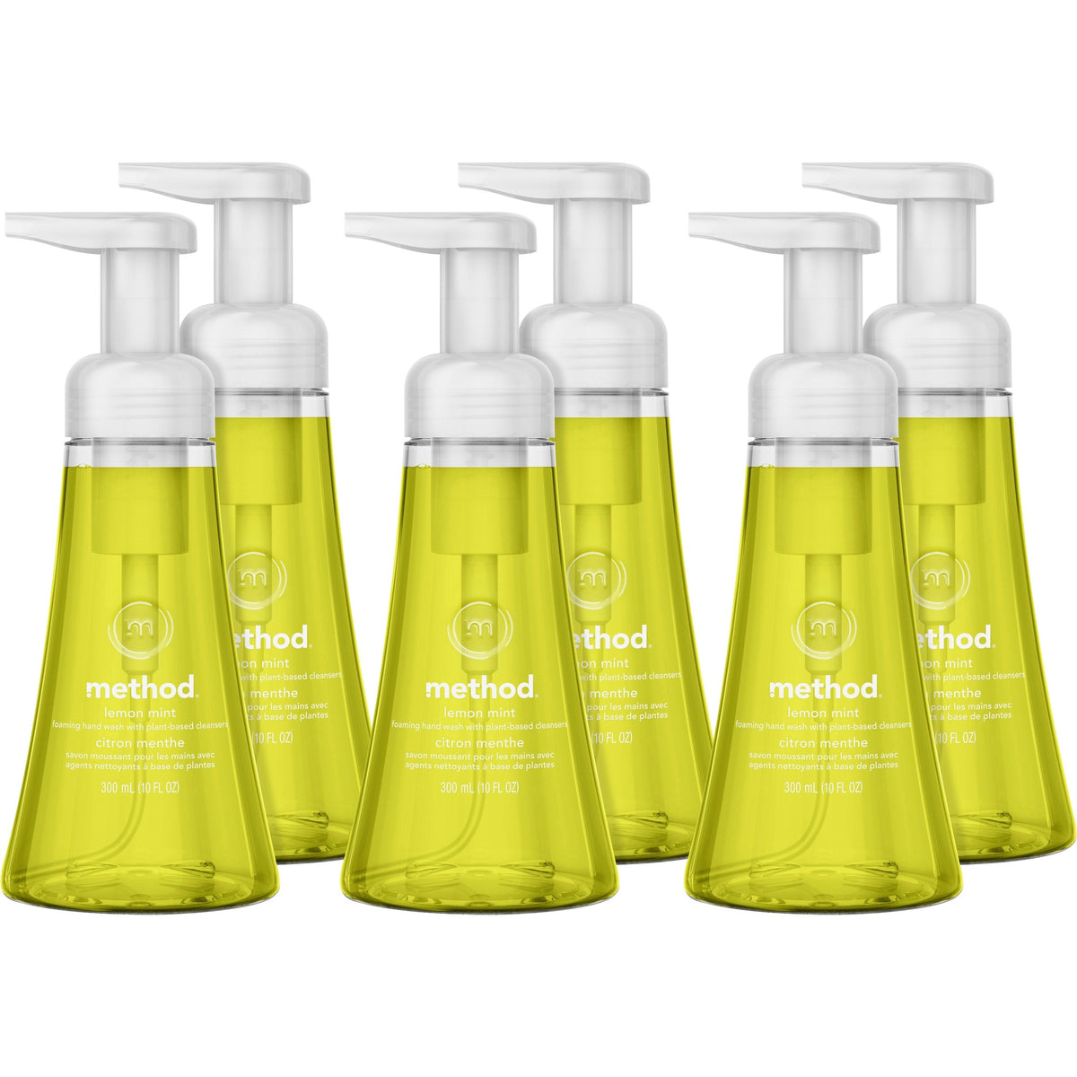 Method Foaming Hand Soap - Lemon Mint Scent - 10 fl oz - Pump Bottle Dispenser - Hand - Lemon Yellow - Paraben-free, Phthalate-free, Triclosan-free - 6 / Carton