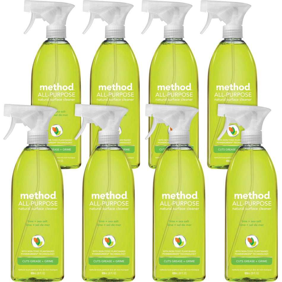 Method All-Purpose Cleaner - 28 fl oz (0.9 quart) - Lime + Seasalt Scent - Non-toxic, Triclosan-free - Lime - 8 / Carton
