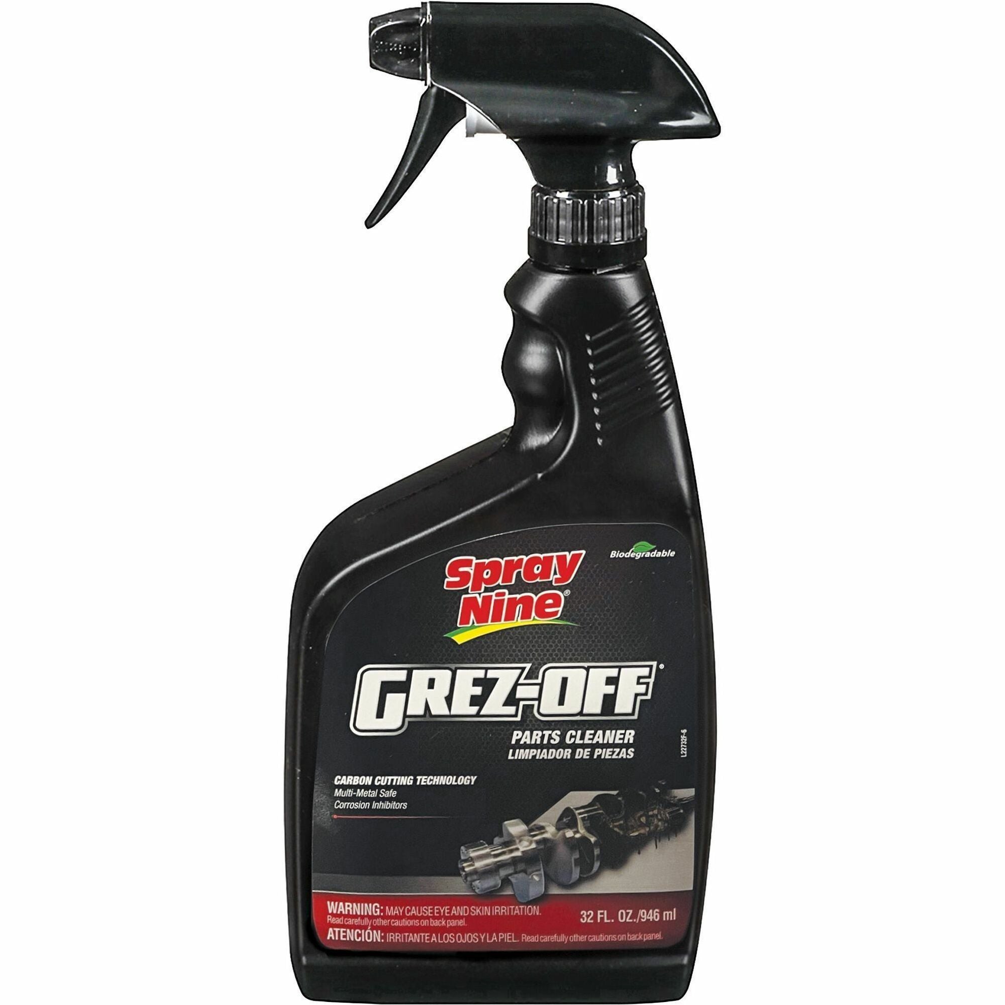 Spray Nine Grez-Off Parts Cleaner Degreaser - For Multipurpose - 32 fl oz (1 quart) - Recommended For: Grease Remover, Dirt Remover - Non-flammable, Solvent-free, Water Soluble, VOC-free, Odorless, Fume-free, Heavy Duty - Clear Bottle - 12 / Carton