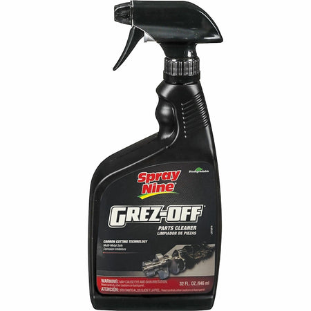 Spray Nine Grez-Off Parts Cleaner Degreaser - For Multipurpose - 32 fl oz (1 quart) - Recommended For: Grease Remover, Dirt Remover - Non-flammable, Solvent-free, Water Soluble, VOC-free, Odorless, Fume-free, Heavy Duty - Clear Bottle - 12 / Carton