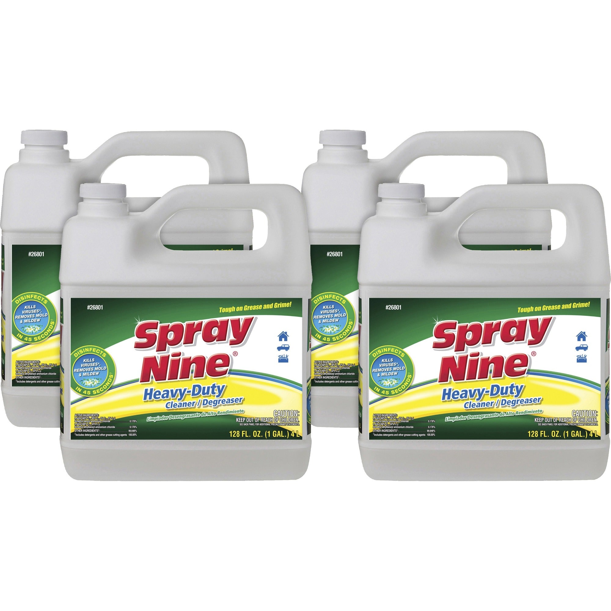 Spray Nine Heavy-Duty Cleaner/Degreaser w/Disinfectant - For Multi Surface - 128 fl oz (4 quart) - Recommended For: Soil Remover - Disinfectant - Clear - 4 / Carton