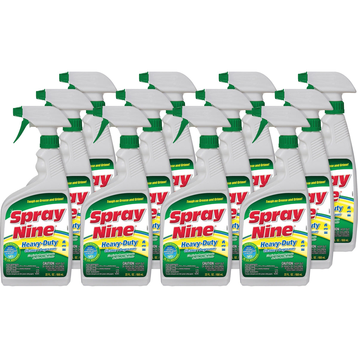 Spray Nine Heavy-Duty Cleaner/Degreaser w/Disinfectant - For Multi Surface - 22 fl oz (0.7 quart) - Recommended For: Soil Remover - Disinfectant - Clear Bottle - 12 / Carton