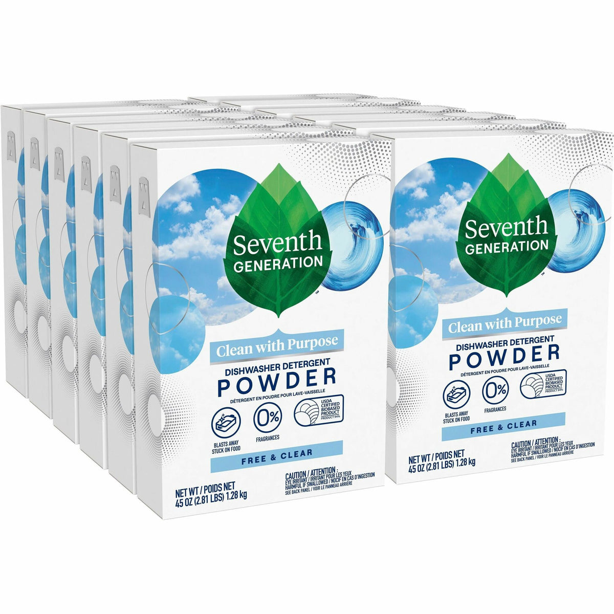 Seventh Generation Dishwasher Detergent - 45 oz (2.81 lb) - Free & Clear Scent - Bio-based, Resealable, Phosphate-free, Chlorine-free, Fragrance-free, Dye-free, Scent-free - Clear - 12 / Carton